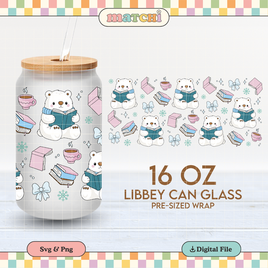 Bookish Bear | Cozy Winter 16oz Cup Wrap PNG SVG