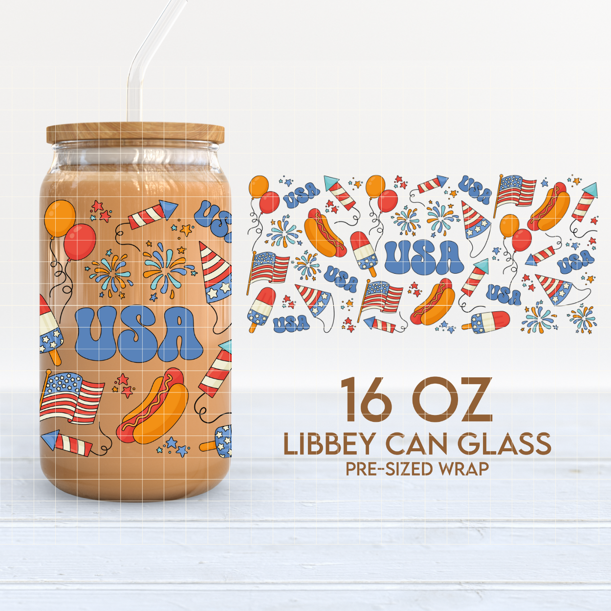 Party in USA | 4th of July 16oz Cup Wrap PNG SVG