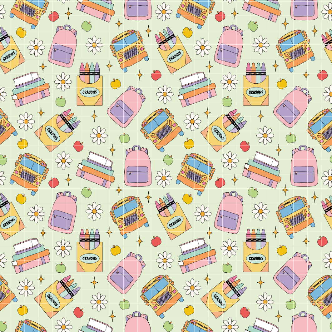 Back to School Pattern, School Bus & Books Repeat Pattern for Fabric Sublimation