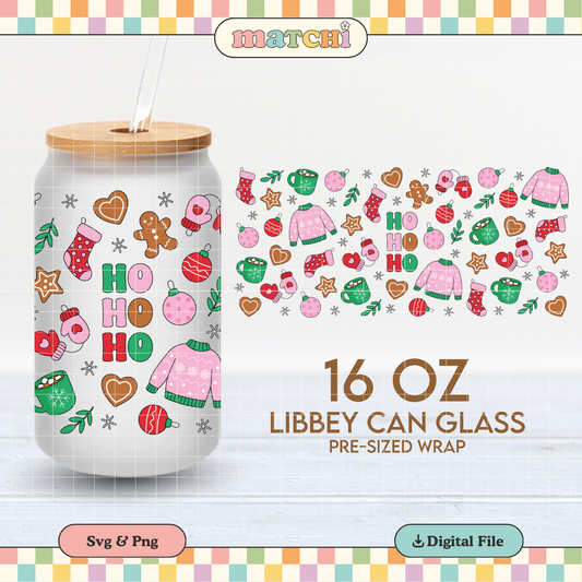 Ho Ho Ho | Girlie Christmas 16oz Cup Wrap PNG SVG