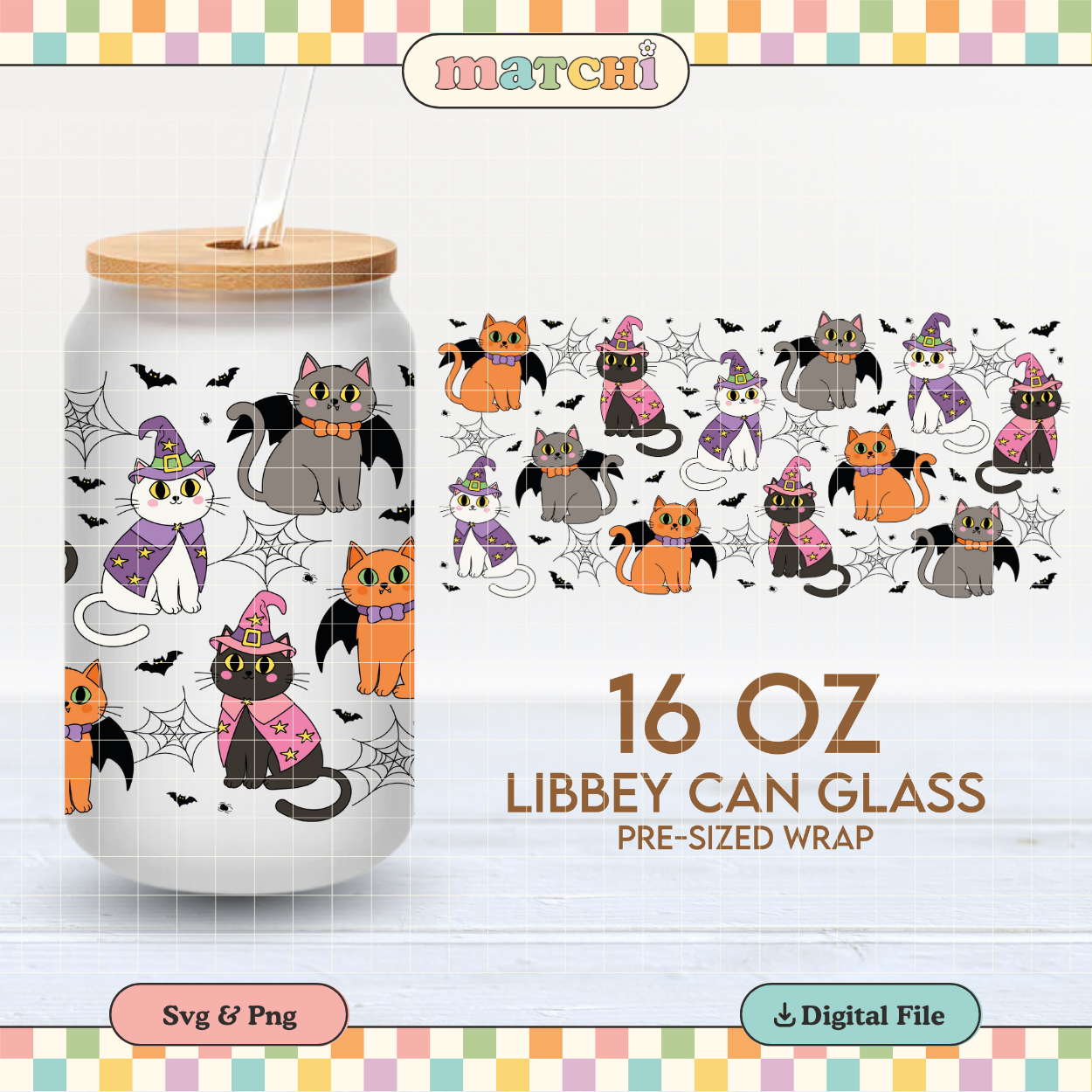 Spooky Cats | Spooky Pets 16oz Cup Wrap PNG SVG
