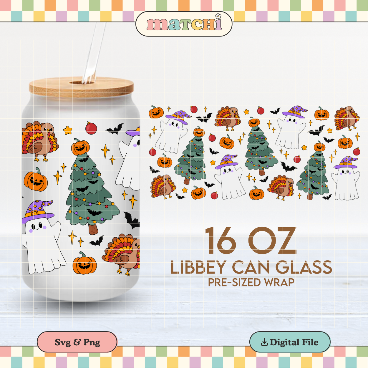 Hallothanksmas | Spooky Christmas 16oz Cup Wrap PNG SVG