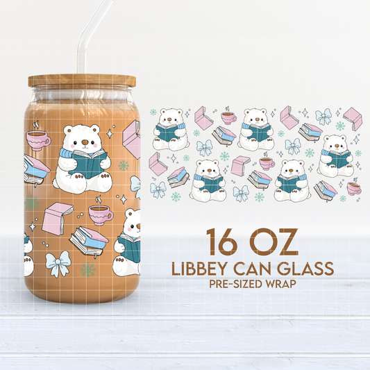 Bookish Bear | Cozy Winter 16oz Cup Wrap PNG SVG