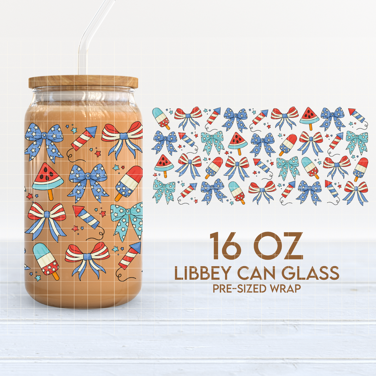 American Bows | 4th of July 16oz Cup Wrap PNG SVG