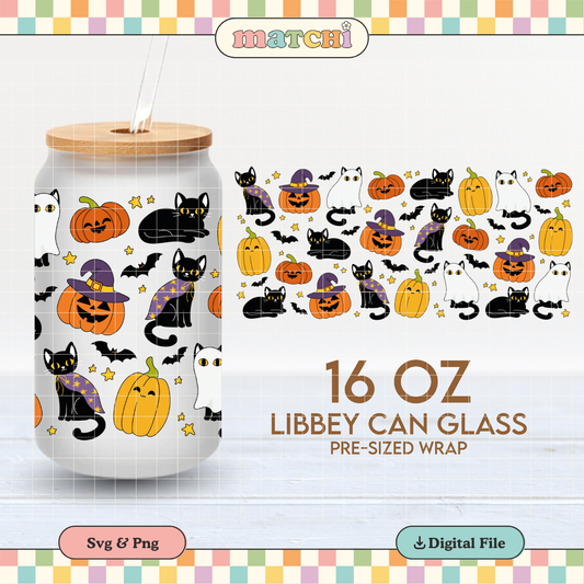 Spooky Black Cats | Halloween 16oz Cup Wrap PNG SVG