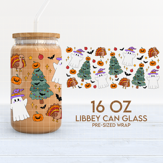 Hallothanksmas | Spooky Christmas 16oz Cup Wrap PNG SVG