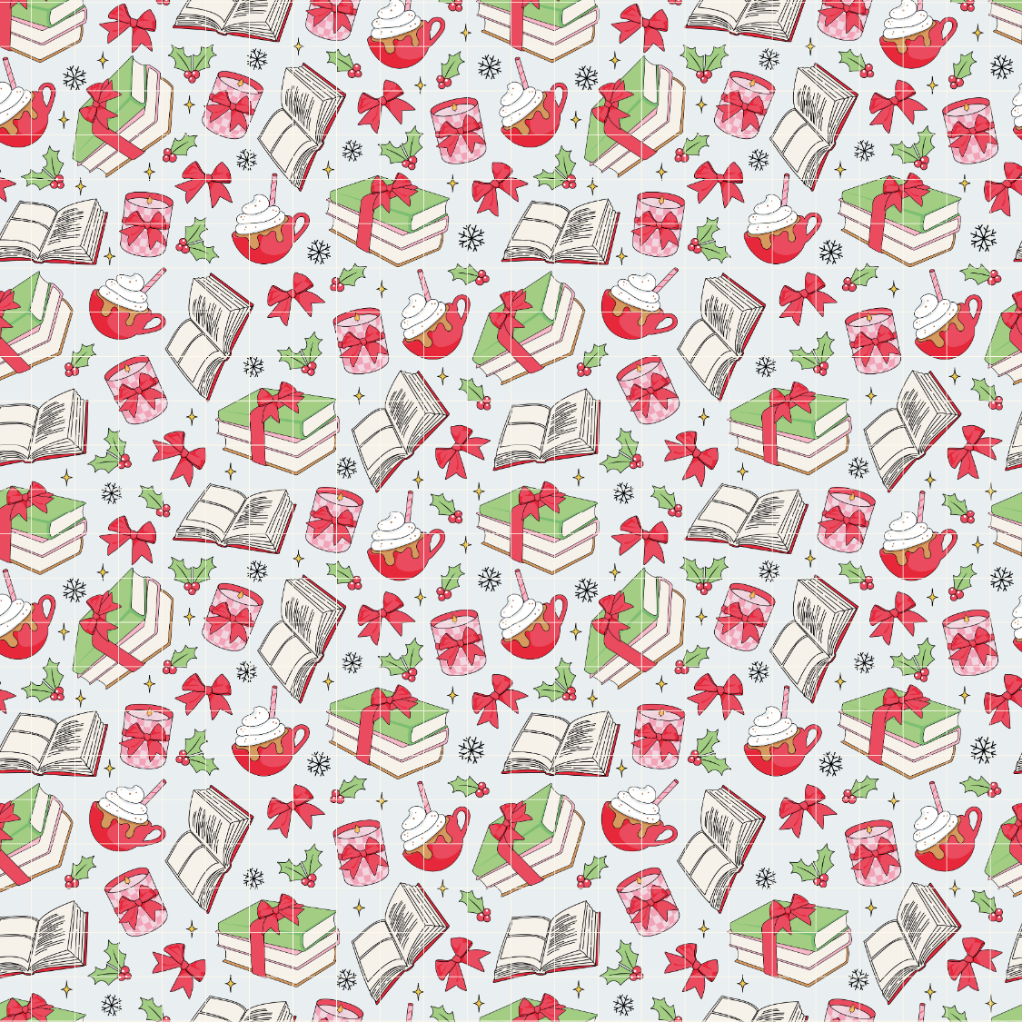 Bookish Christmas Pattern, Xmas & Books Repeat Pattern for Fabric Sublimation