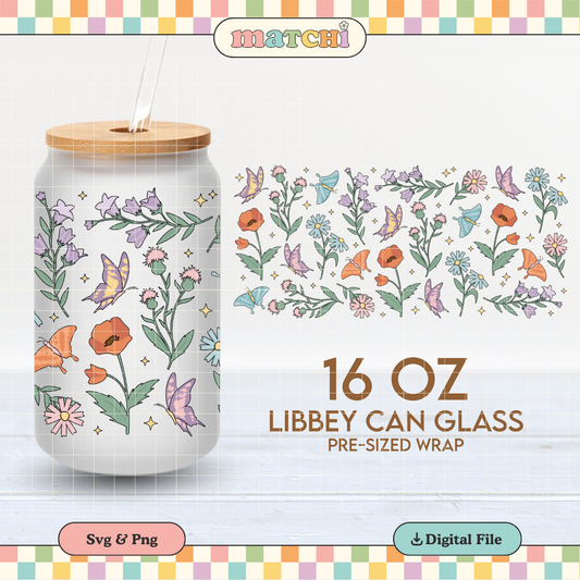 Flowers & Butterflies | Spring 16oz Cup Wrap PNG SVG