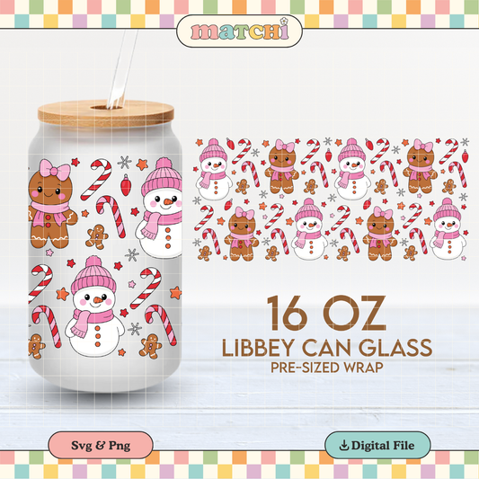 Snowman & Gingerbread | Girlie Christmas 16oz Cup Wrap PNG SVG