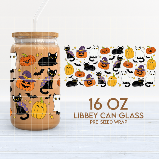 Spooky Black Cats | Halloween 16oz Cup Wrap PNG SVG