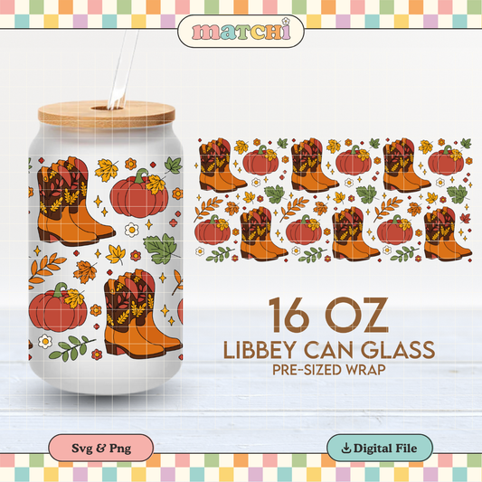 Fall Boots | Howdy Autumn 16oz Cup Wrap PNG SVG