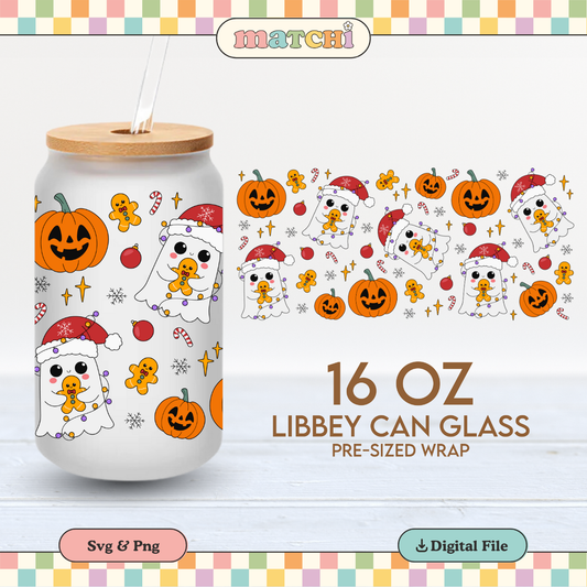 Pumpkins & Xmas Ghosts | Spooky Christmas 16oz Cup Wrap PNG SVG