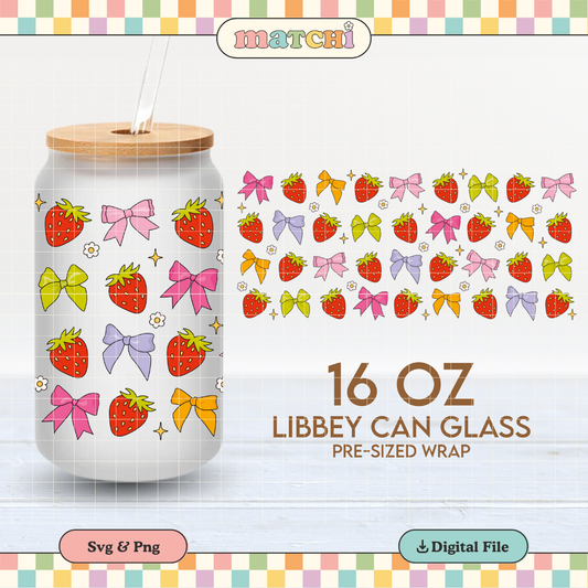 Strawberries & Bows | 16oz Cup Wrap PNG SVG