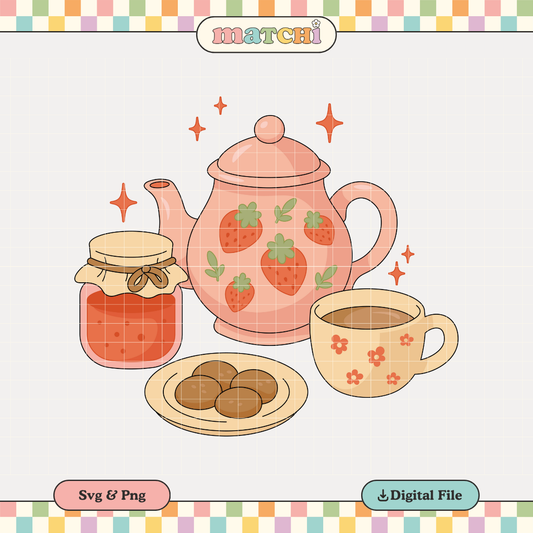 Strawberry Tea Time | Cottagecore PNG & SVG