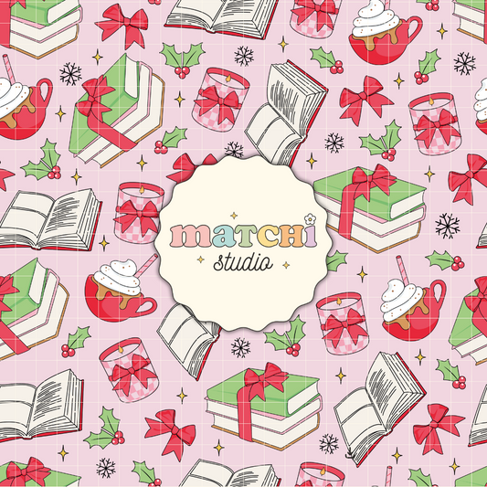 Bookish Christmas Pattern, Xmas & Books Repeat Pattern for Fabric Sublimation