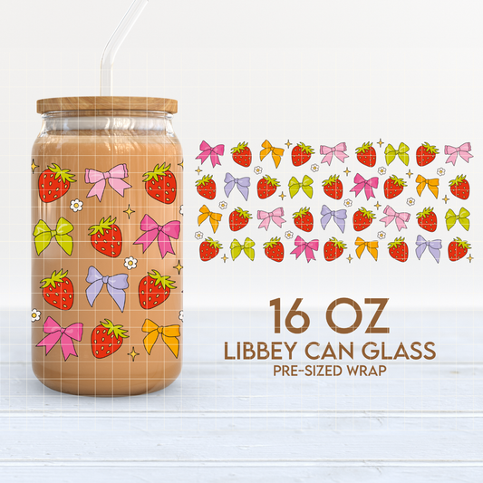 Strawberries & Bows | 16oz Cup Wrap PNG SVG
