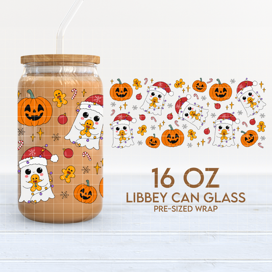 Pumpkins & Xmas Ghosts | Spooky Christmas 16oz Cup Wrap PNG SVG