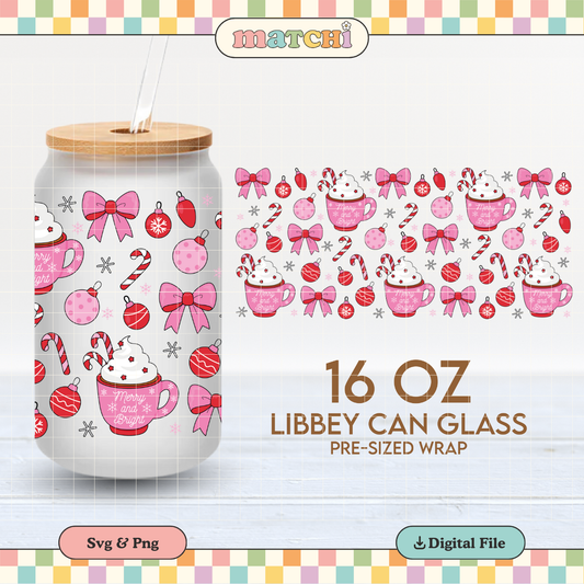 Hot Cocoa & Bows | Girlie Christmas 16oz Cup Wrap PNG SVG