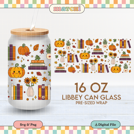 Fall Books | Autumn 16oz Cup Wrap PNG SVG
