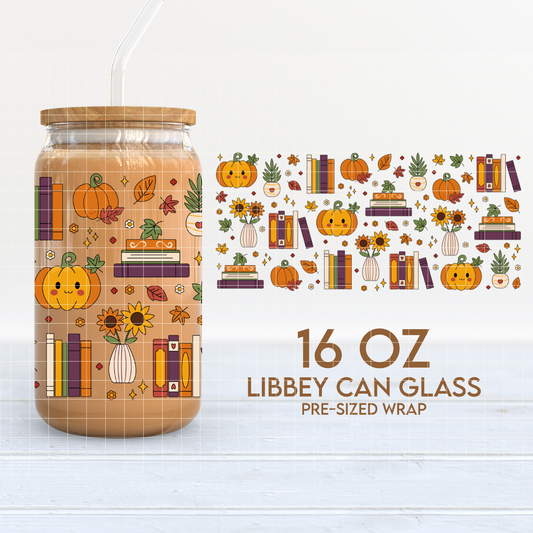 Fall Books | Autumn 16oz Cup Wrap PNG SVG