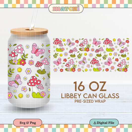 Mushrooms & Butterflies | 16oz Cup Wrap PNG SVG