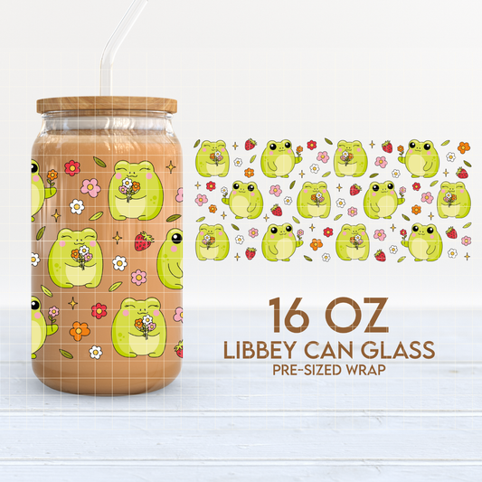 Froggies & Flowers | 16oz Cup Wrap PNG SVG