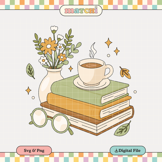 Books, Coffee & Flowers | Cottagecore PNG & SVG