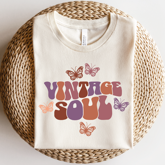 a white t - shirt with the words vintage soul on it