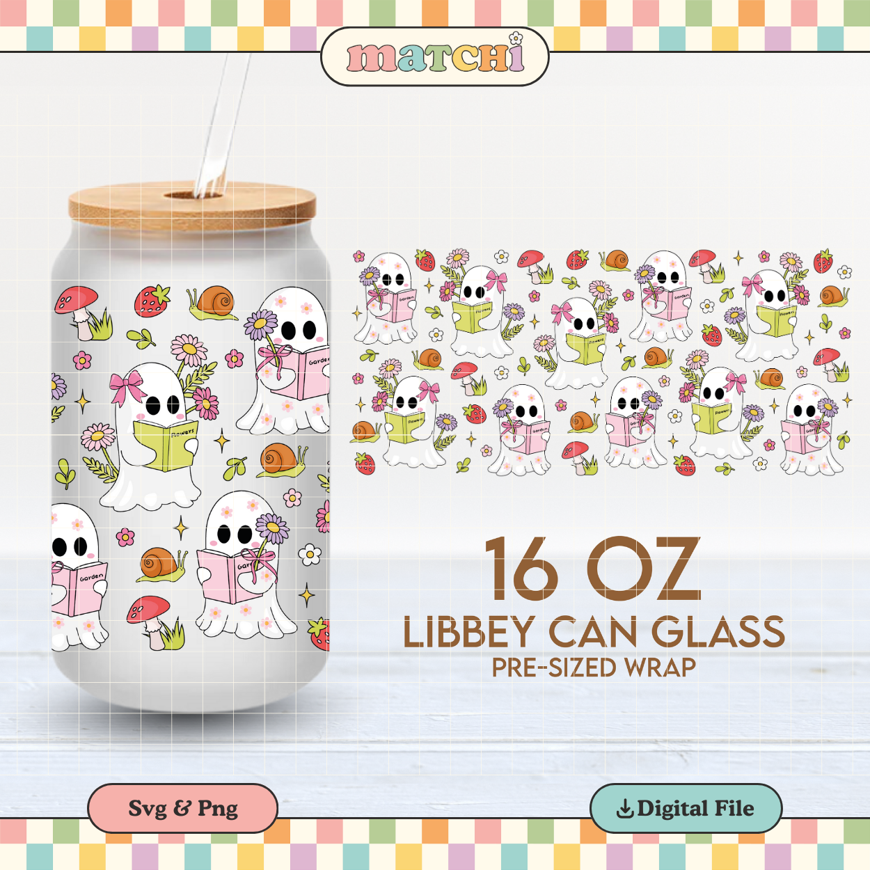 Spring Ghosts | Spring 16oz Cup Wrap PNG SVG