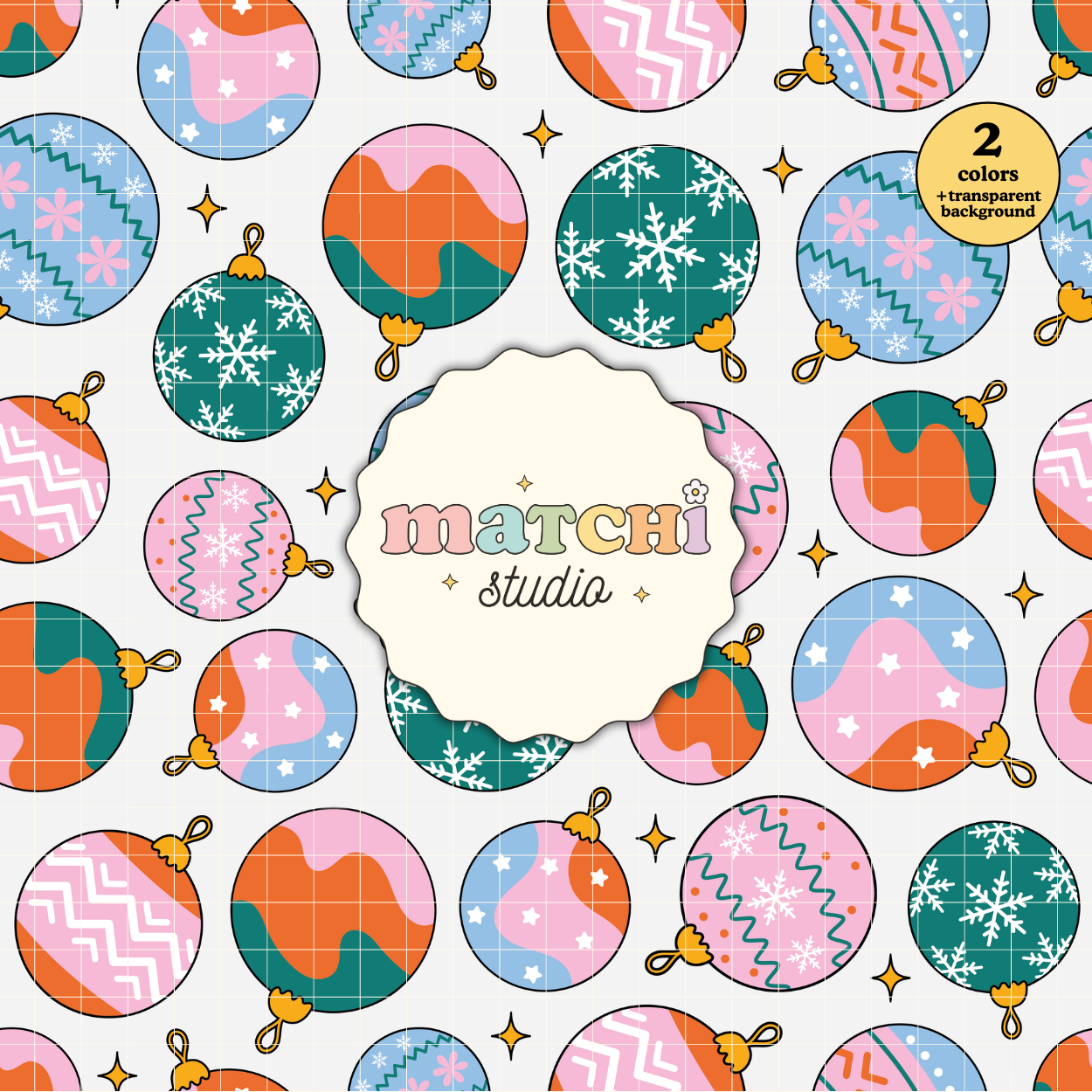 Christmas Ornaments Pattern, Pink Xmas Repeat Pattern for Fabric Sublimation