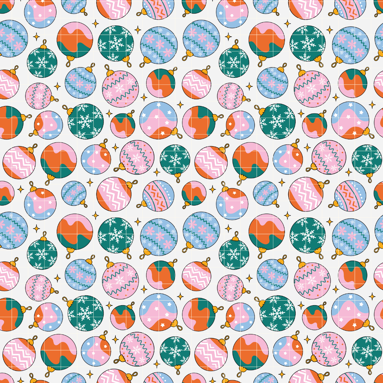 Christmas Ornaments Pattern, Pink Xmas Repeat Pattern for Fabric Sublimation