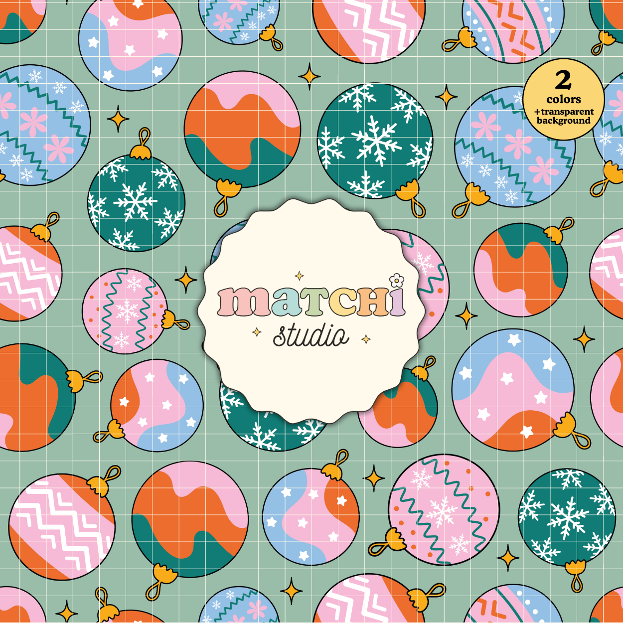 Christmas Ornaments Pattern, Pink Xmas Repeat Pattern for Fabric Sublimation