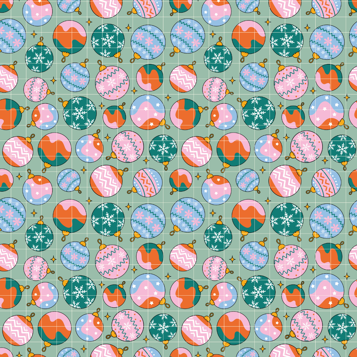 Christmas Ornaments Pattern, Pink Xmas Repeat Pattern for Fabric Sublimation