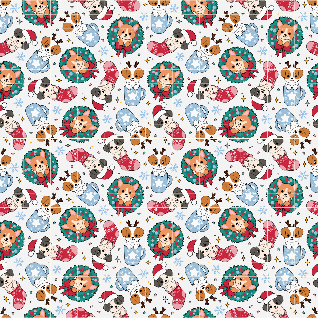 Christmas Cute Dogs Pattern, Xmas Pets Repeat Pattern for Fabric Sublimation