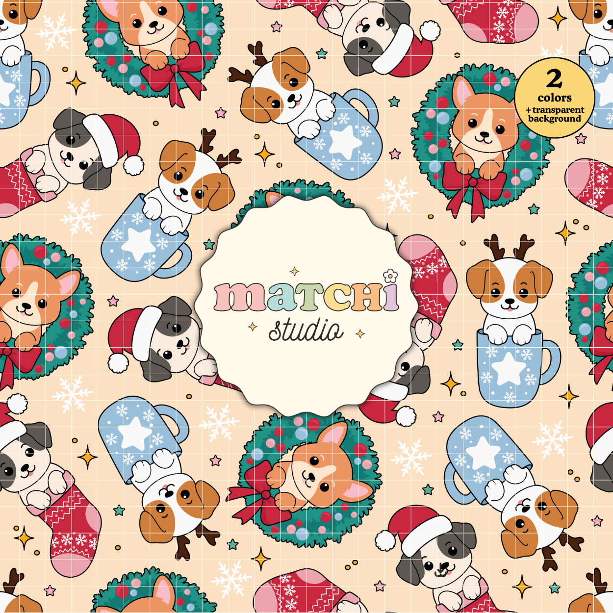 Christmas Cute Dogs Pattern, Xmas Pets Repeat Pattern for Fabric Sublimation