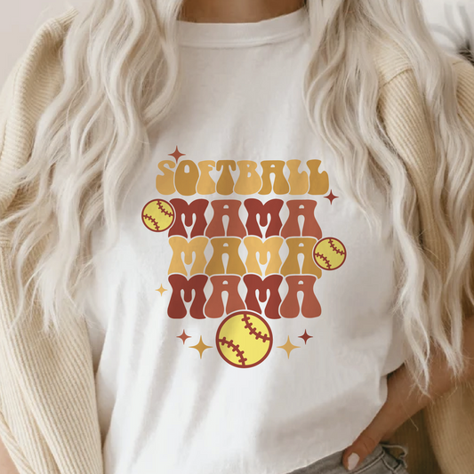 a woman wearing a softball mom mama shirt
