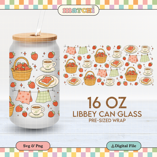 Strawberry Morning | Cottagecore 16oz Cup Wrap PNG SVG