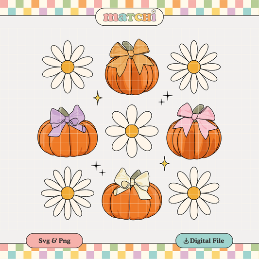 Pumpkins & Flowers PNG SVG | Fall Autumn Girl Sublimation | Girl Bows Tshirt Design