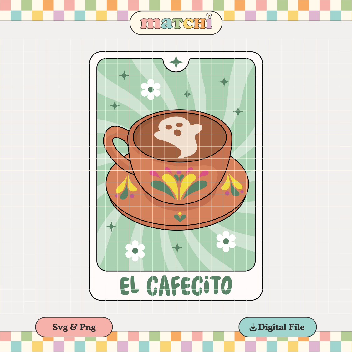 El Cafecito Tarot Card PNG SVG | Loteria Espooky Sublimation | Spanish Tshirt Design