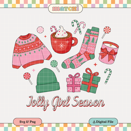 Jolly Girl Season PNG SVG | Christmas Sweater Sublimation | Xmas Girly Tshirt Design