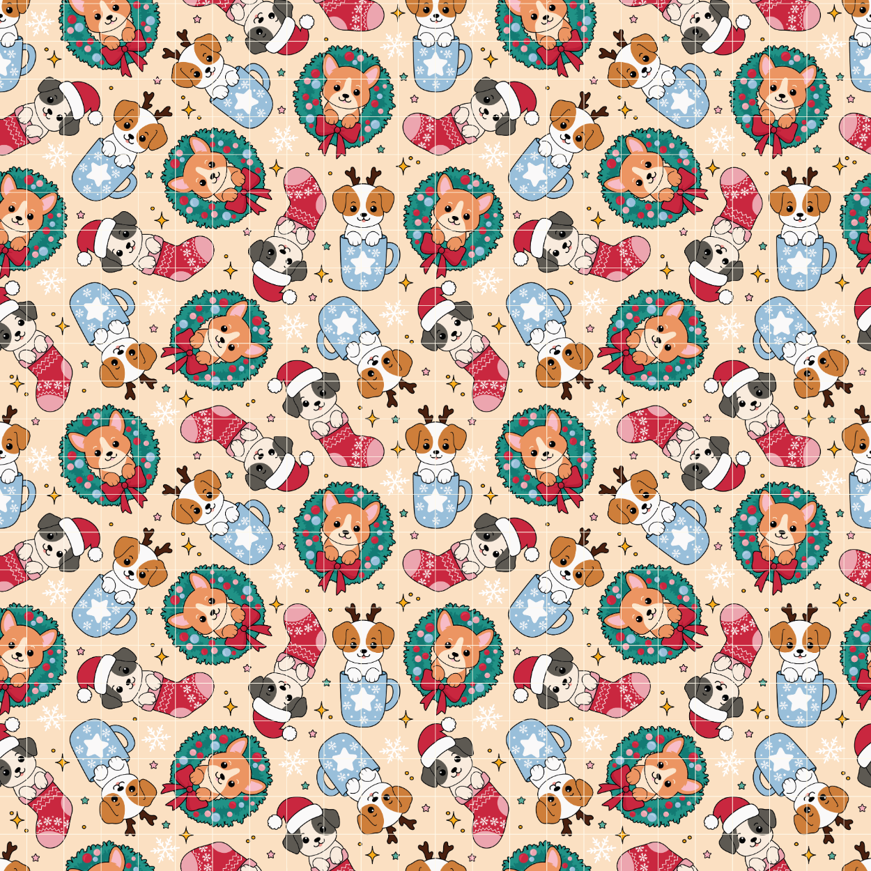 Christmas Cute Dogs Pattern, Xmas Pets Repeat Pattern for Fabric Sublimation