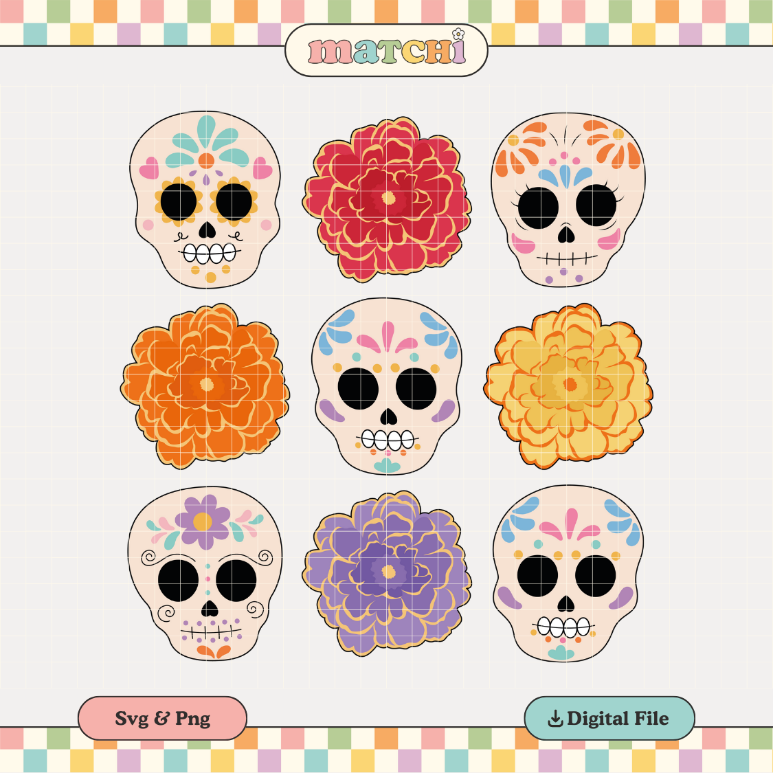 Calaveritas Y Marigolds PNG SVG | Dia De Muertos Sublimation | Tshirt Design