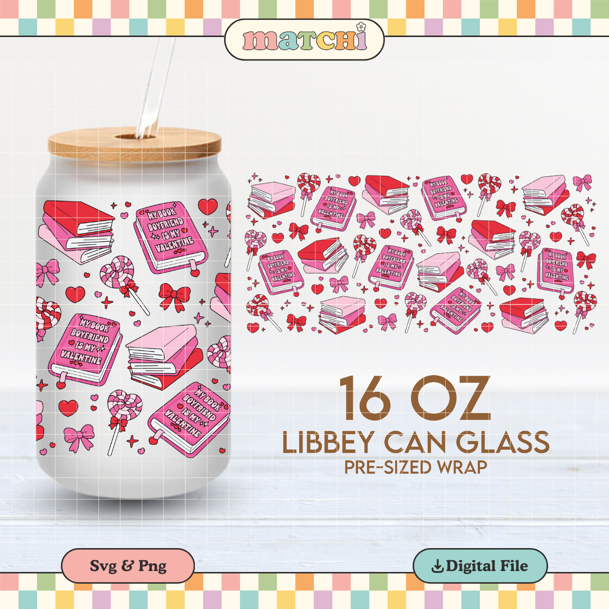 My Book Boyfriend | Valentine's 16oz Cup Wrap PNG SVG