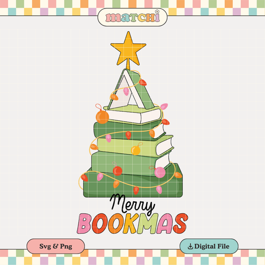 Merry Bookmas PNG SVG | Bookish Winter Sublimation | Xmas Tree Books Tshirt Design