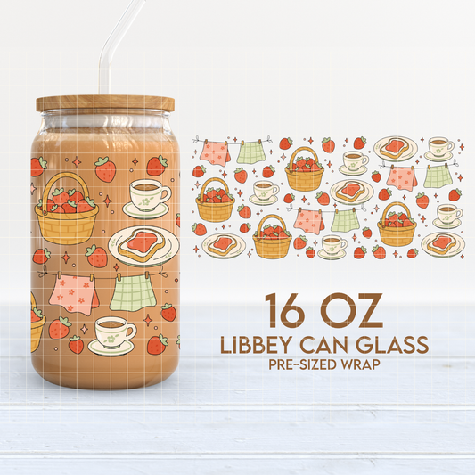 Strawberry Morning | Cottagecore 16oz Cup Wrap PNG SVG
