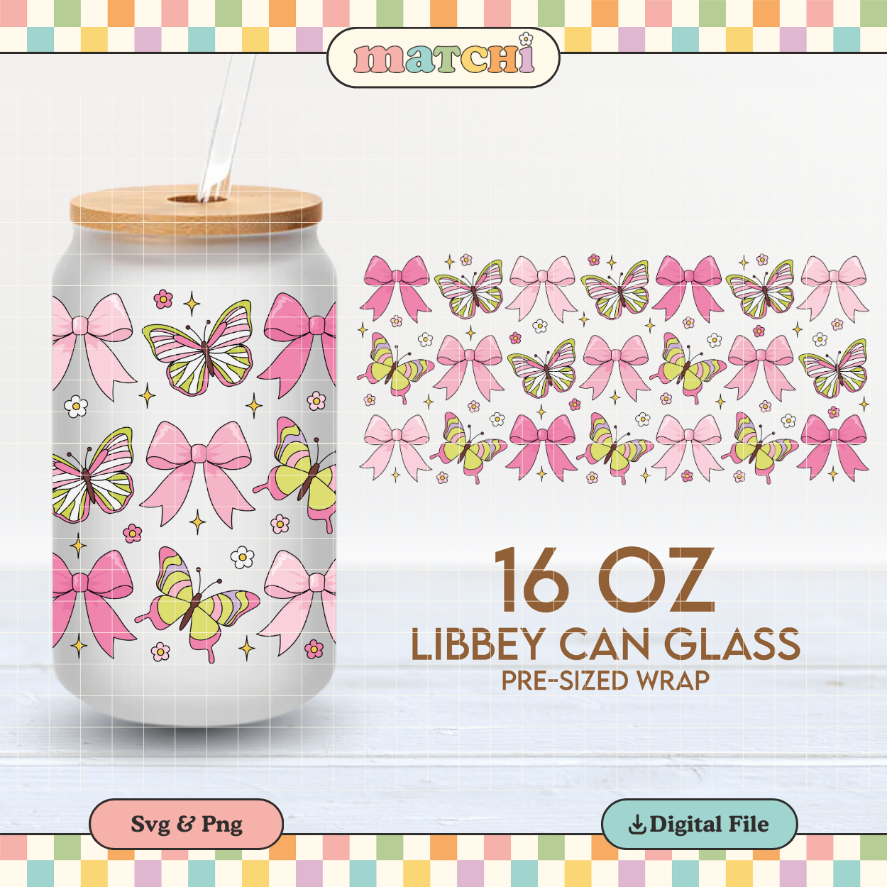 Butterflies & Bows | Spring 16oz Cup Wrap PNG SVG