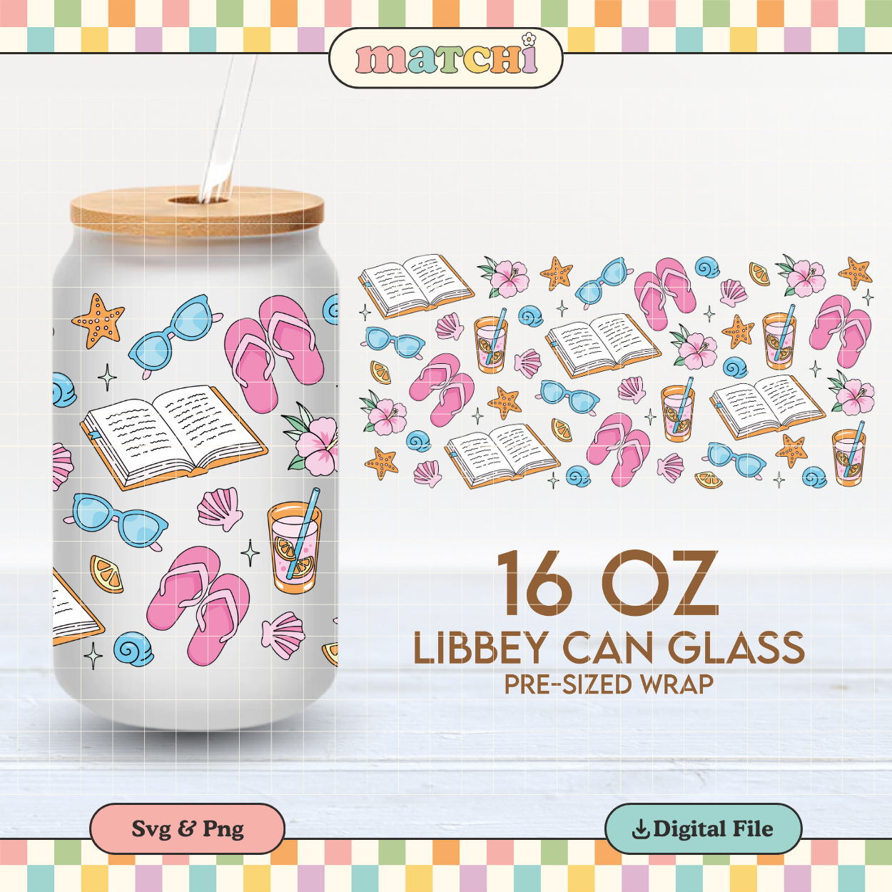 Beach Reader 16oz Cup Wrap PNG SVG