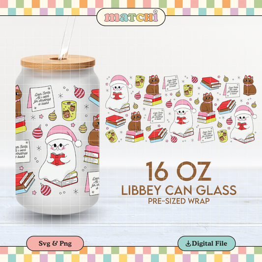 Bookmas Ghost | Bookish Xmas 16oz Cup Wrap PNG SVG