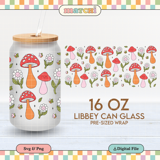 Mushrooms & Flowers | Positivity 16oz Cup Wrap PNG SVG