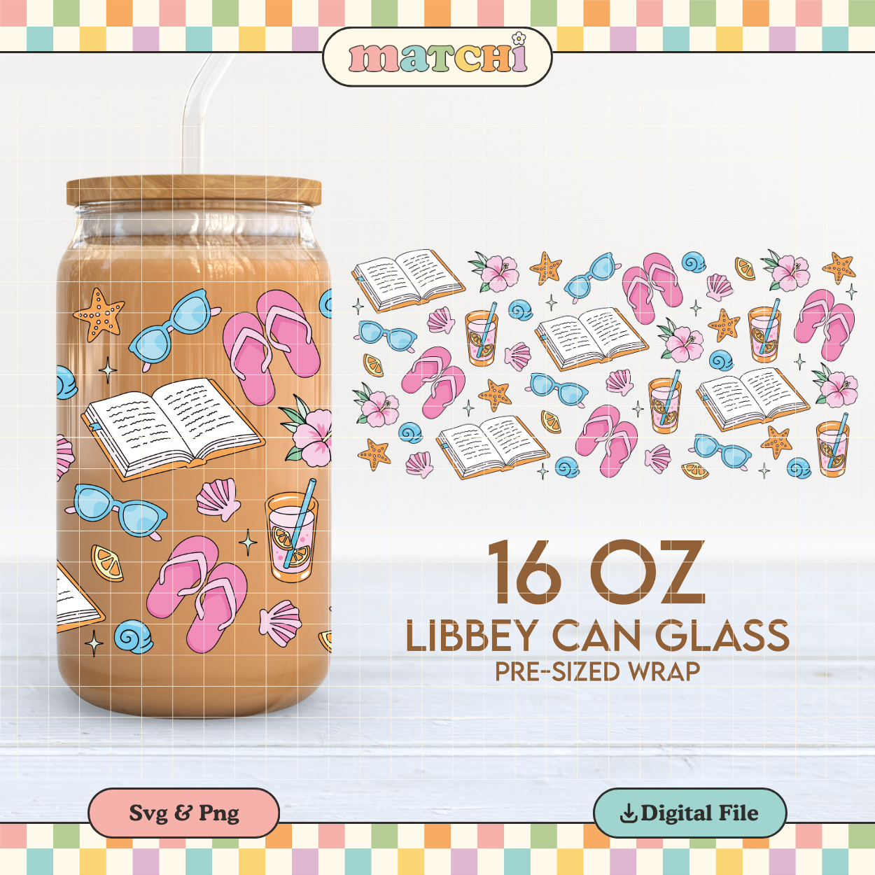 Beach Reader 16oz Cup Wrap PNG SVG